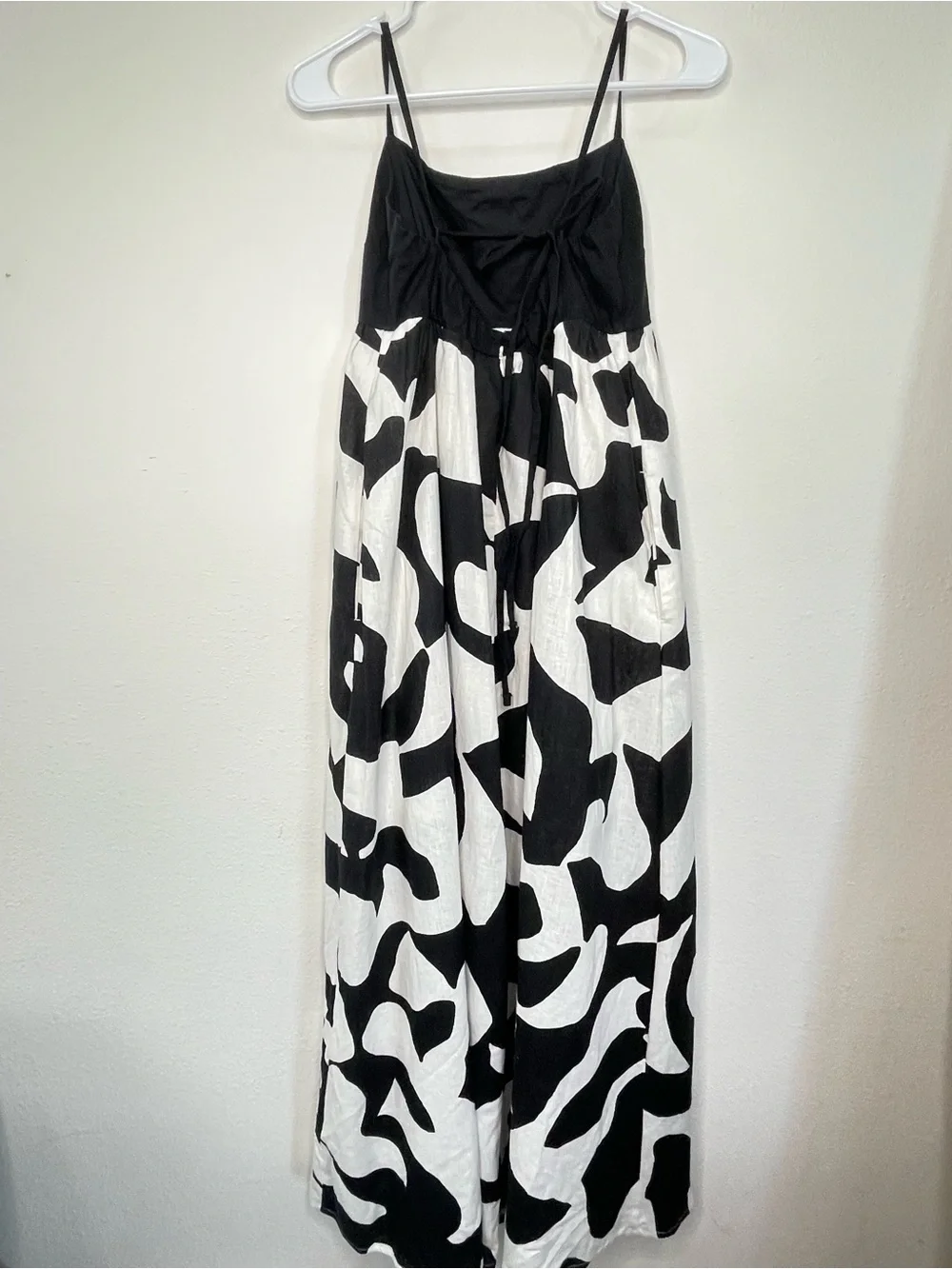 Abercrombie & Fitch Tie Back Babydoll Maxi Dress M Black White Linen Blend